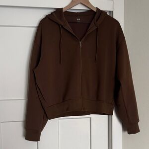 Uniqlo Chocolate Brown Crop Zip Up Hoodie
